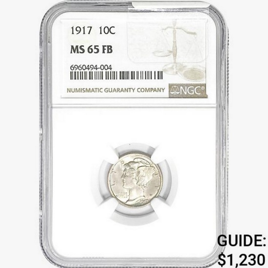 1917 Mercury Silver Dime NGC MS65 FB