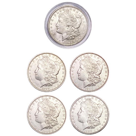 1890-1921 UNC Morgan Silver Dollars [5 Coins]