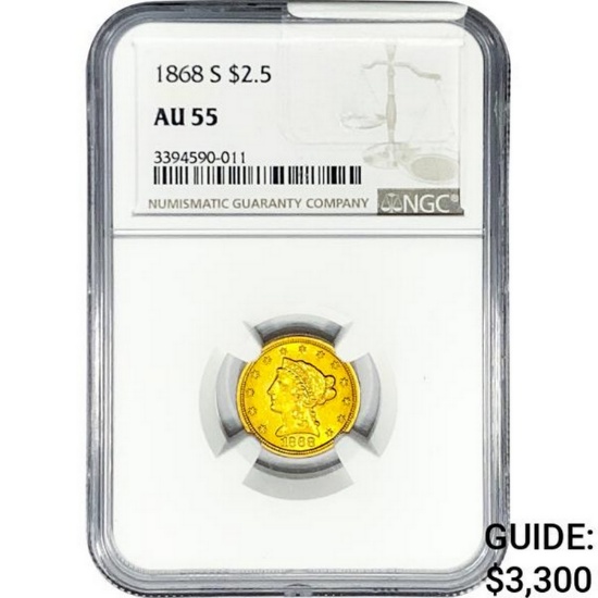 1868-S $2.50 Gold Quarter Eagle NGC AU55