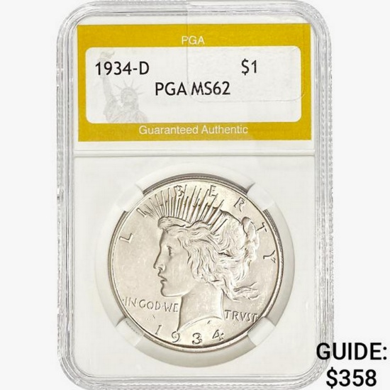 1934-D Silver Peace Dollar PGA MS62