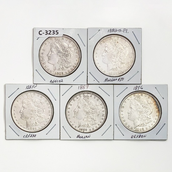1879-1896 Varied Date Morgan Silver Dollars [5 Coi