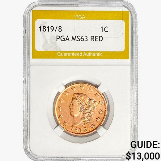 1819/8 Coronet Head Large Cent PGA MS63 RED