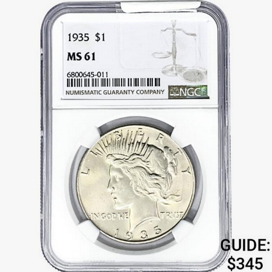 1935 Silver Peace Dollar NGC MS61