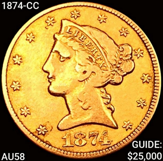 1874-CC $5 Gold Half Eagle CHOICE AU
