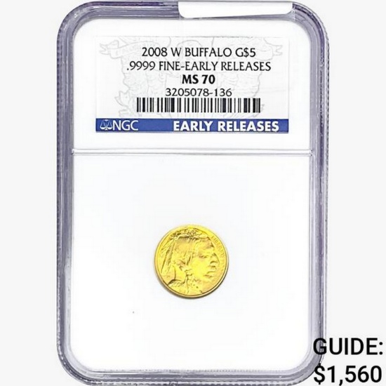 2008-W $5 1/10oz. Gold Buffalo NGC MS70 ER