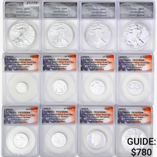 2016-2020 [12] US Varied Silver Coinage ANACS MS/P