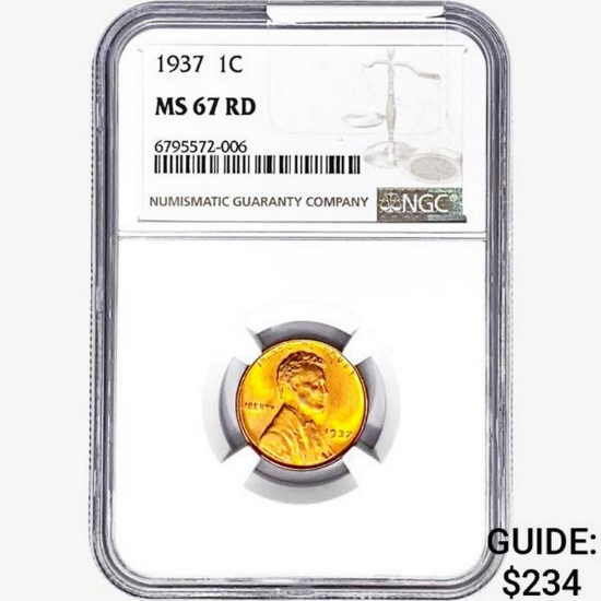 1937 Wheat Cent NGC MS67 RD
