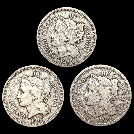 [3] US 3 Cent Nickels [[2] 1865, 1866] NICELY CIRC