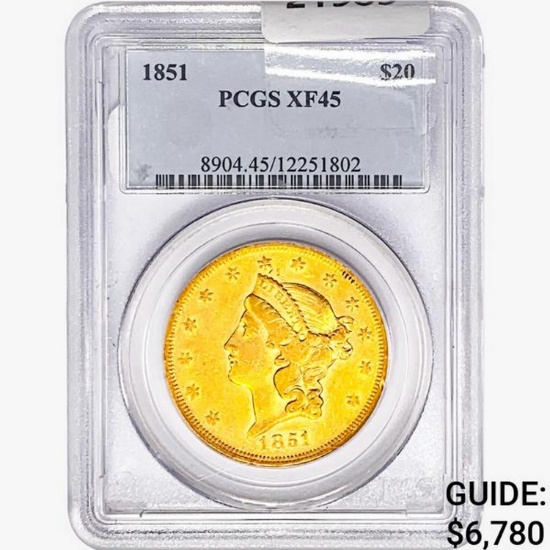 1851 $20 Gold Double Eagle PCGS XF45