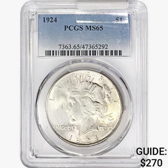 1924 Silver Peace Dollar PCGS MS65