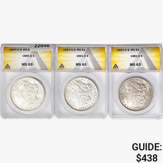 1881-1885-O [3] Morgan Silver Dollar ANACS MS61-63