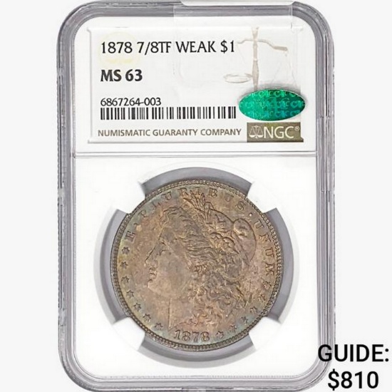 1878 7/8TF CAC Morgan Silver Dollar NGC MS63 Weak