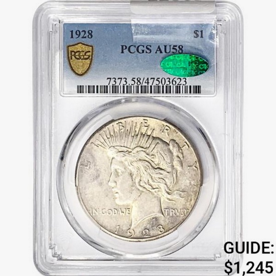 1928 CAC Silver Peace Dollar PCGS AU58
