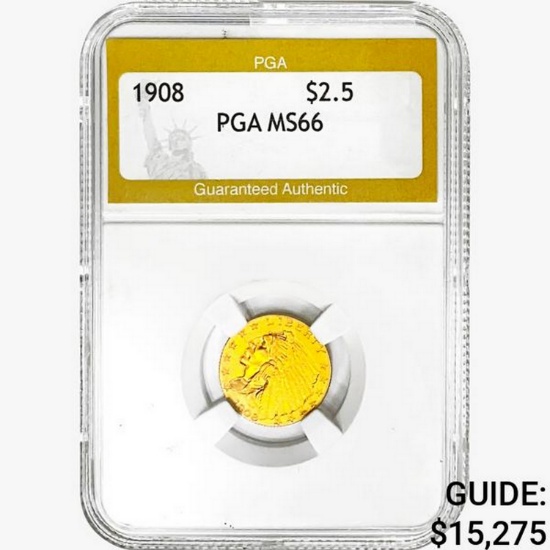 1908 $2.50 Gold Quarter Eagle PGA MS66