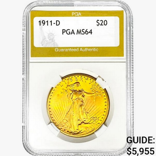 1911-D $20 Gold Double Eagle PGA MS64