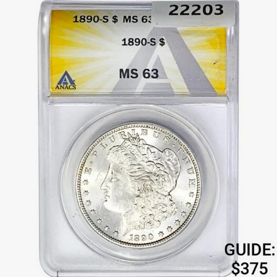 1890-S Morgan Silver Dollar ANACS MS63