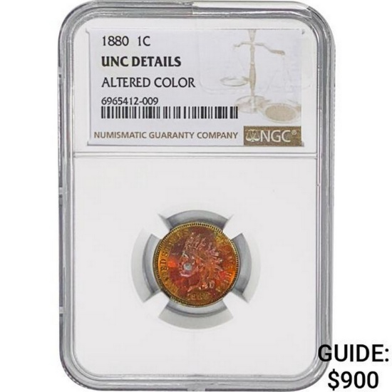 1880 Indian Head Cent NGC UNCDetails Altered Color