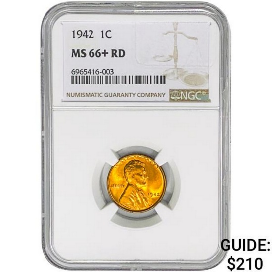 1942 Wheat Cent NGC MS66+ RD