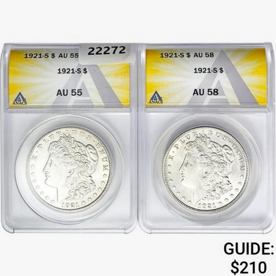 1921-S [2] Morgan Silver Dollar ANACS AU55/58