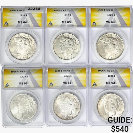 1924-1925 [6] Silver Peace Dollar ANACS MS63/64