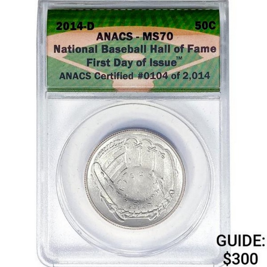 2014-D Baseball HOF 1st Day of Issue 50C Coin ANAC