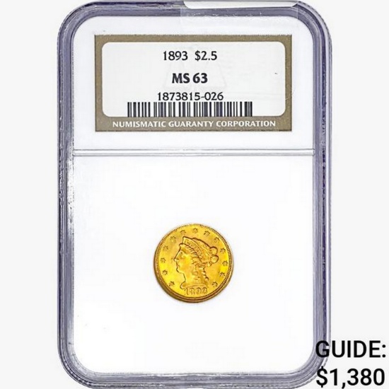 1893 $2.50 Gold Quarter Eagle NGC MS63