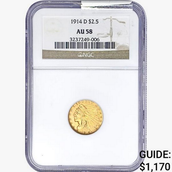 1914-D $2.50 Gold Quarter Eagle NGC AU58