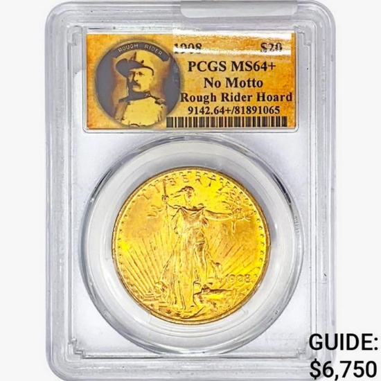 1908 $20 Gold Double Eagle PCGS MS64+ No Motto Rou