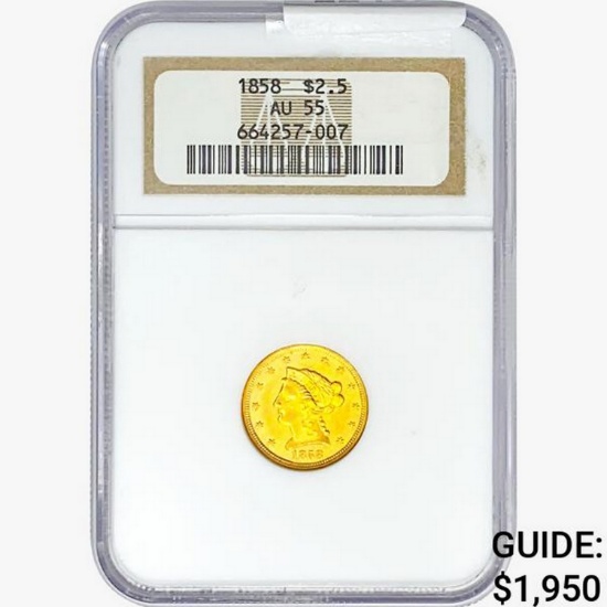1858 $2.50 Gold Quarter Eagle NGC AU55