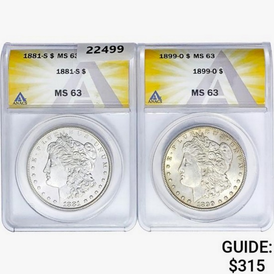 1881&1899 [2] Morgan Silver Dollar ANACS MS63