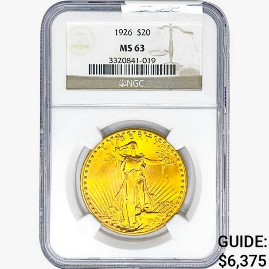 1926 $20 Gold Double Eagle NGC MS63