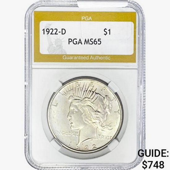 1922-D Silver Peace Dollar PGA MS65