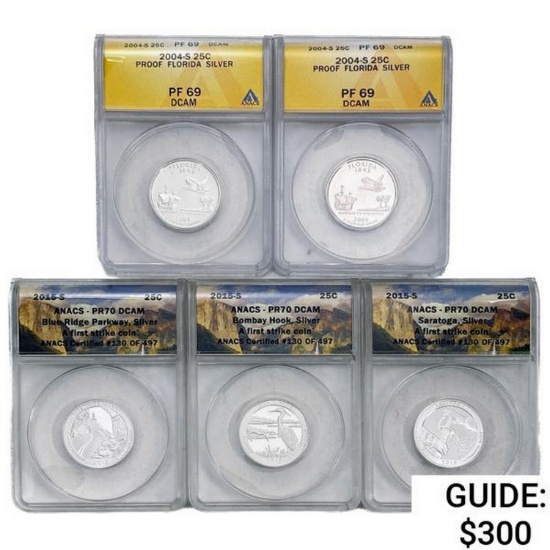 2004-2015 US State Commem Quarters [5 Coins] ANACS