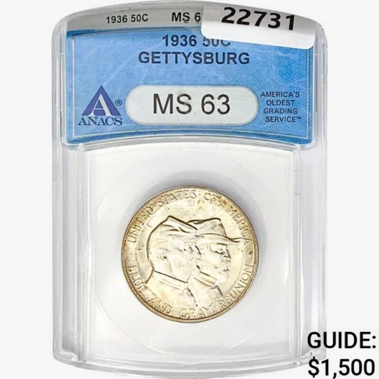 1936 Gettysburg Half Dollar ANACS MS63