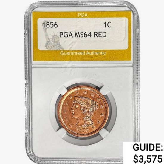 1856 Braided Hair Large Cent PGA MS64 RED