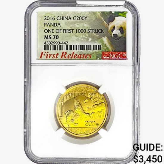 2016 1/2oz. Gold 200 Yuan China Panda NGC MS70