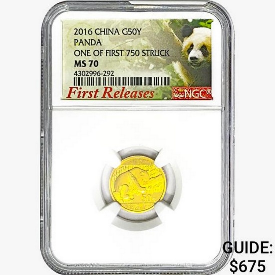 2016 .1058oz. Gold 50 Yuan China Panda NGC MS70
