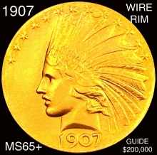 1907 Indian Periods Wire Rim $10 Gold Eagle GEM BU
