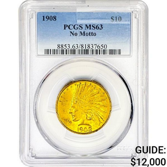 1908 $10 Gold Eagle PCGS MS63 No Motto