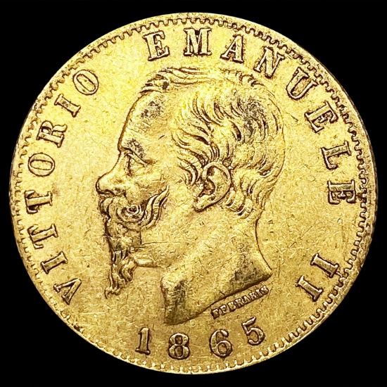 1865 Italy .1867oz Gold 20 Lire CLOSELY UNCIRCULAT