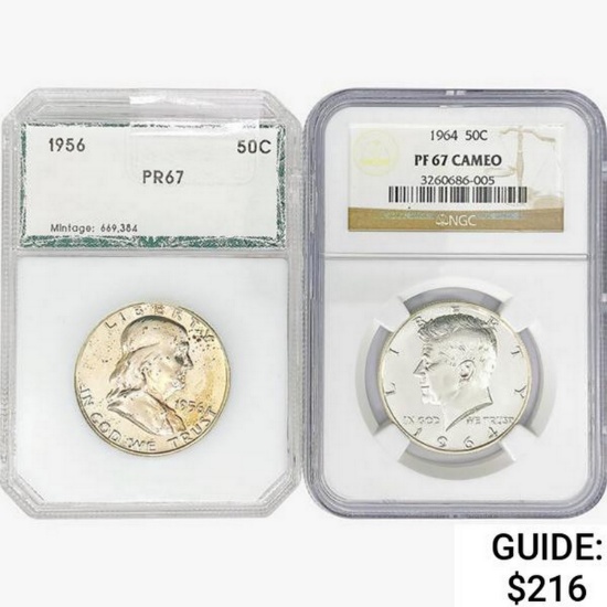1956&1964 [2] Silver Half Dollars PCI/NGC PF67