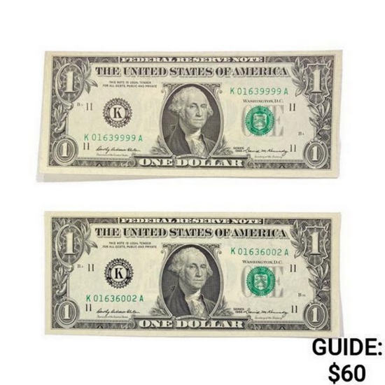 (2) 1969 $1 Fed Reserve Notes