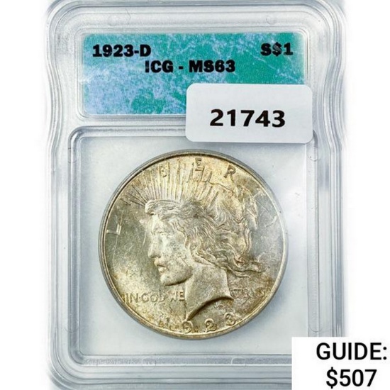1923-D Silver Peace Dollar ICG MS63