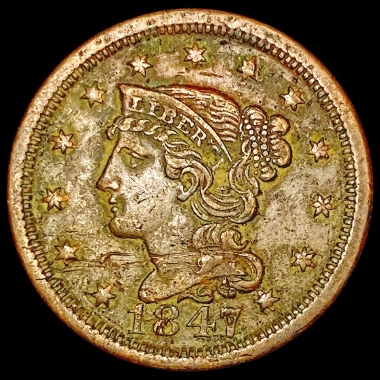 1847 Braided Hair Large Cent CLOSELY UNCIRCULATED