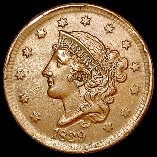 1839 Silly Head Braided Hair Large Cent CLOSELY UN