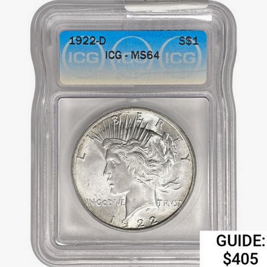 1922-D Silver Peace Dollar ICG MS64