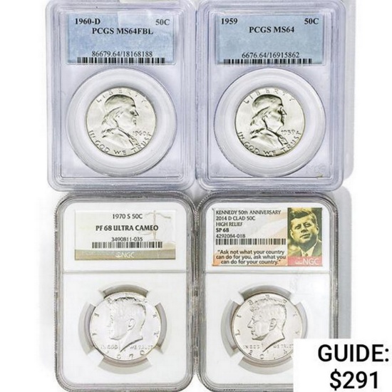 1959-2014 [4] Silver Half Dollars NGC/PCGS