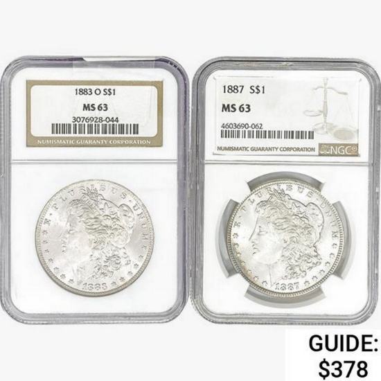 [2] Morgan Silver Dollars NGC MS63 [1883-O, 1887]