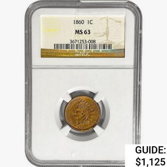 1860 Indian Head Cent NGC MS63