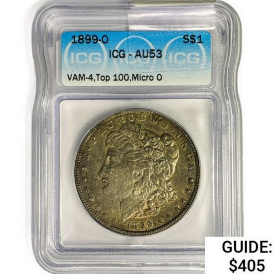 1899-O Morgan Silver Dollar ICG AU53 VAM-4 Micro-O